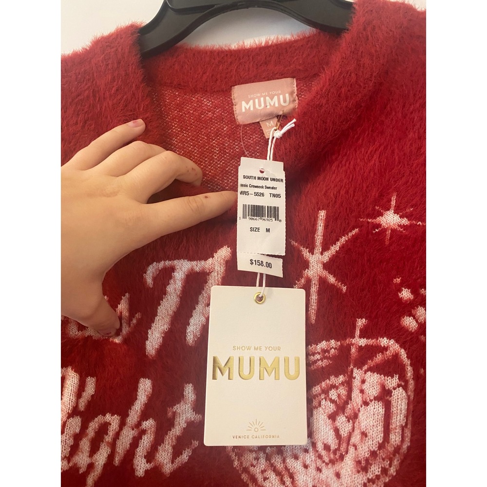 Show Me Your Mumu Twas The Night Before Cocktails Red Fuzzy Sweater Medium NWT - Picture 4 of 6